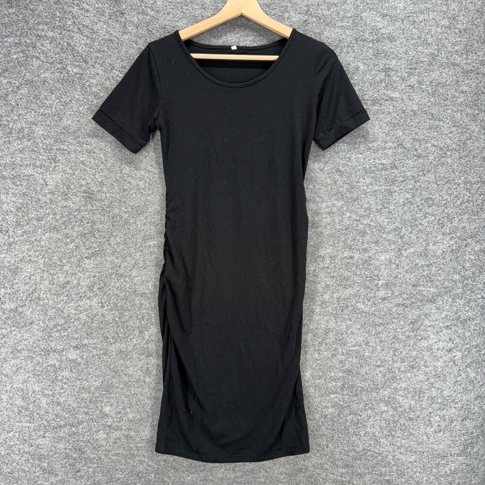 Unbranded Dress Women S Small Black Short Sleeve Shift Midi Round Neck Casual